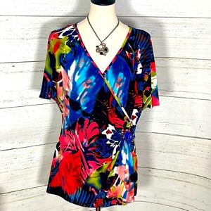 FRANK LYMAN DESIGN Watercolor Palette Blouse with Ruched Side Wrap